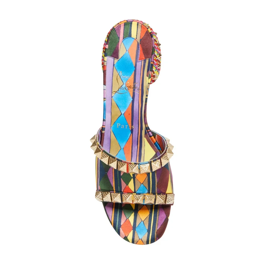Christian Louboutin Pyramule 30 Multicolor Gold Stud Block Heel Mule Sandal 39